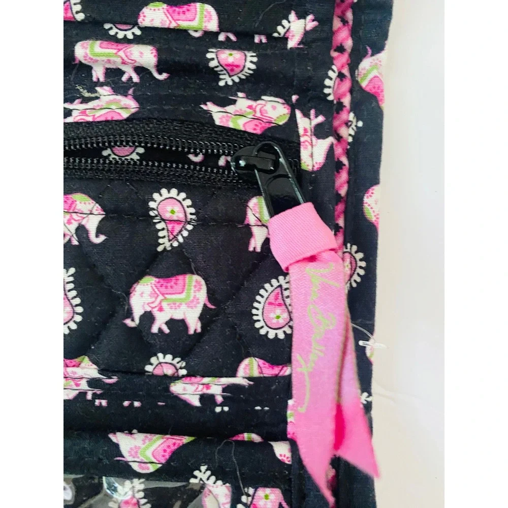 Retired Vera Elephant Parade Trifold Wallet Black Pink Quilted Cotton - Picture 4 of 4